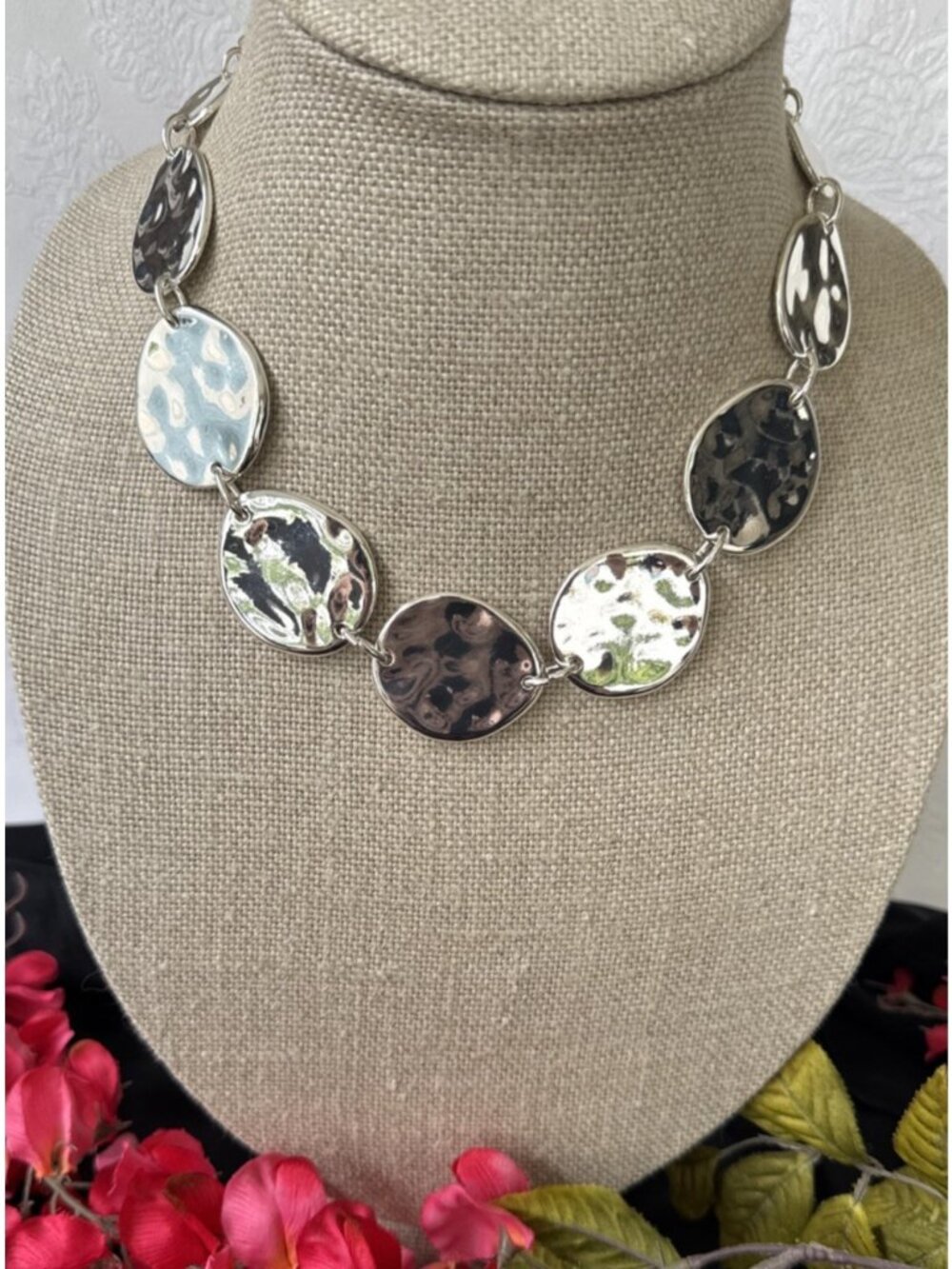Nordstrom Sequin NYC SIlver Tone Chunky Hammered Statement Necklace $125 NEW